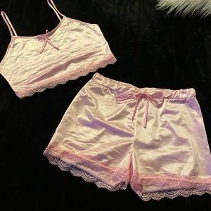 Lace Crop Top Cami and Shorts Sleepwear Set